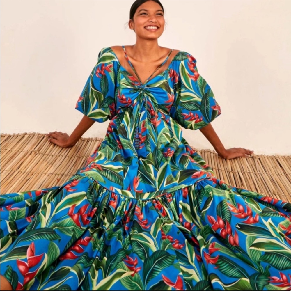 Farm RIO Dream Garden Floral Cotton Midi Dress —XS